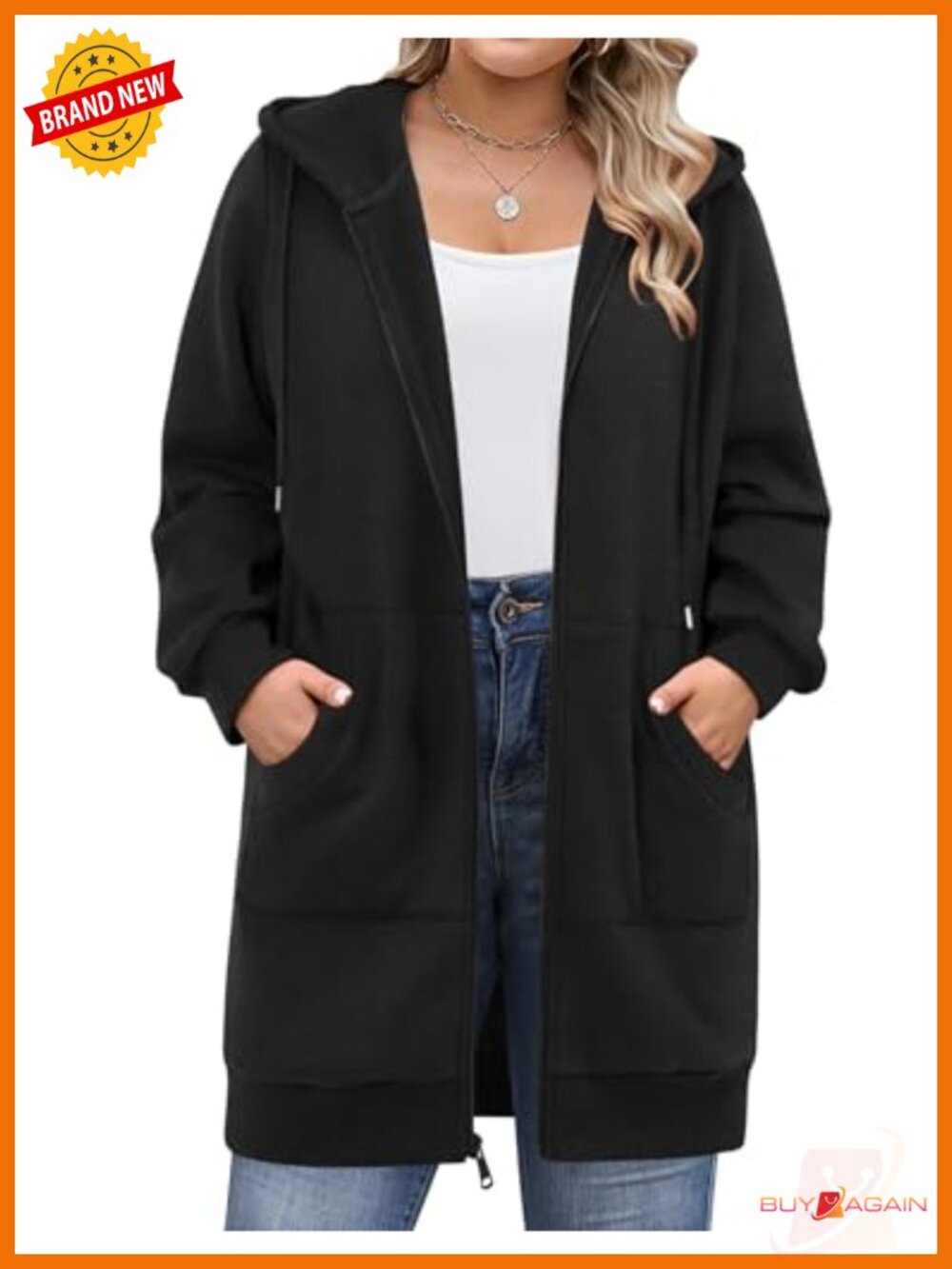 Plus Size Zip Up Fleece Hoodie Long Sleeve Sweatshirt with Pockets